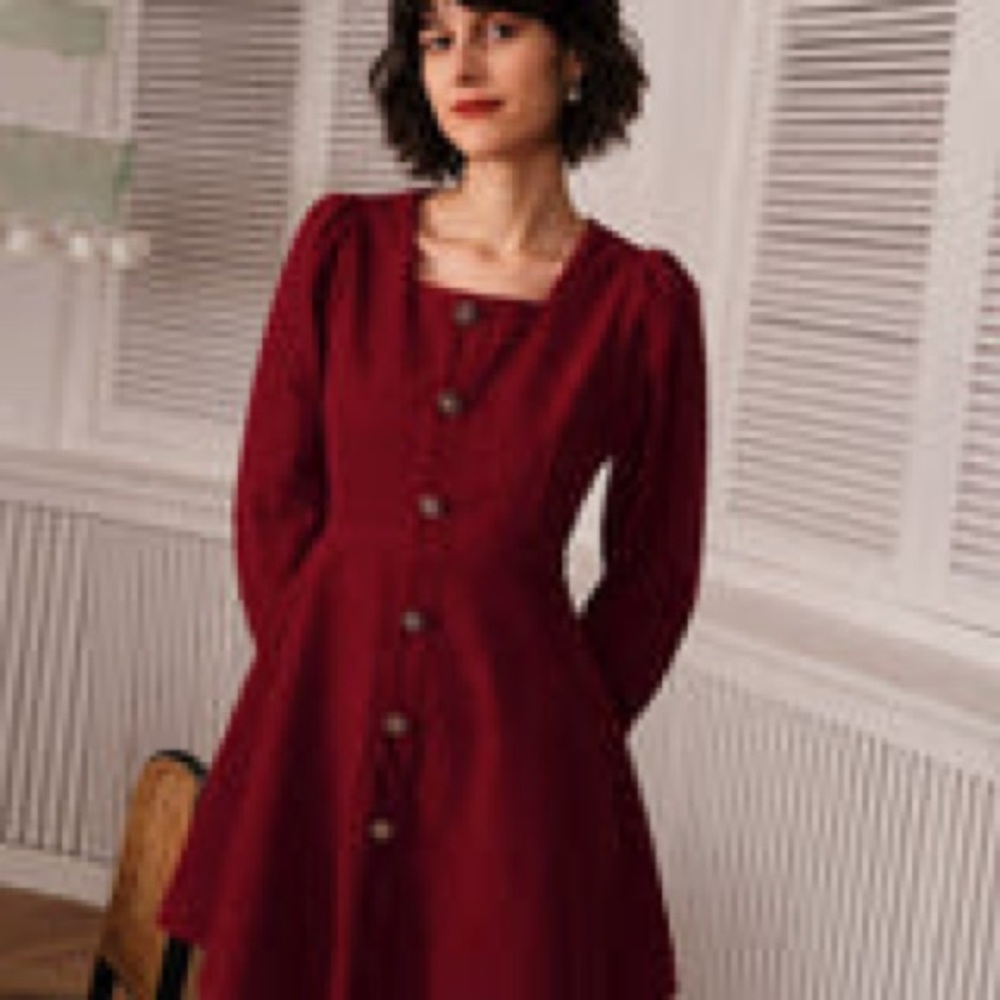 RIHOAS Burgundy Button-Up Mini Dress